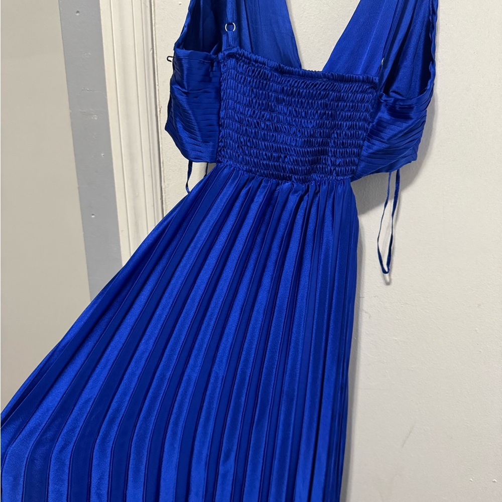 Blue Pleated Ruched Maxi Dress for Cocktail